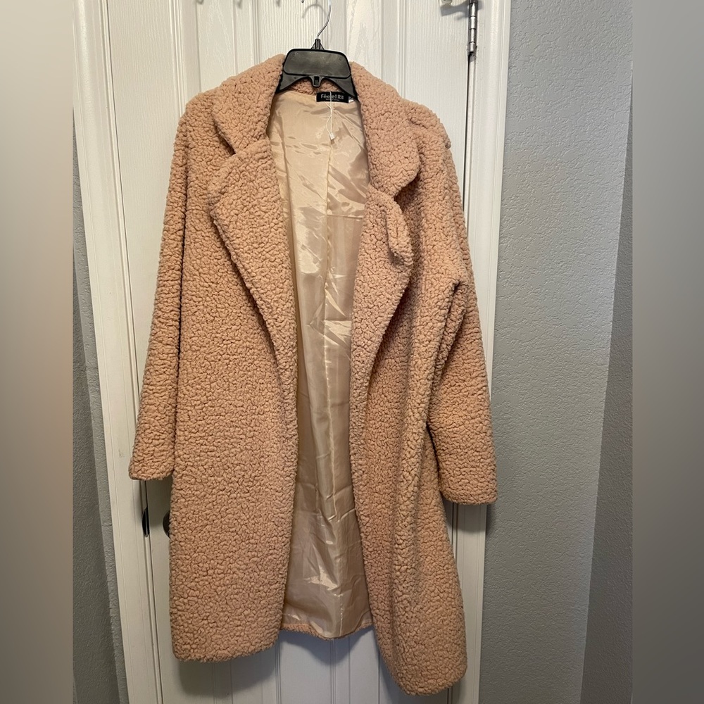 Pink/Tan Faux Sheep Skin Coat
